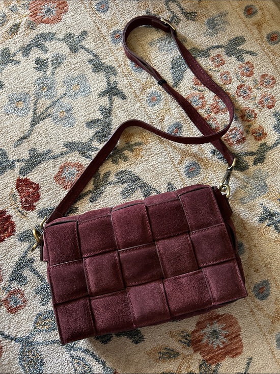 Handbags - Viola Castellani Suede Crossbody Bag in Burgundy